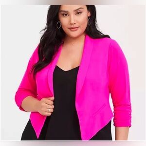 Torrid 2x Hot Pink Stretch Blazer Cropped Sexy Stylish Work